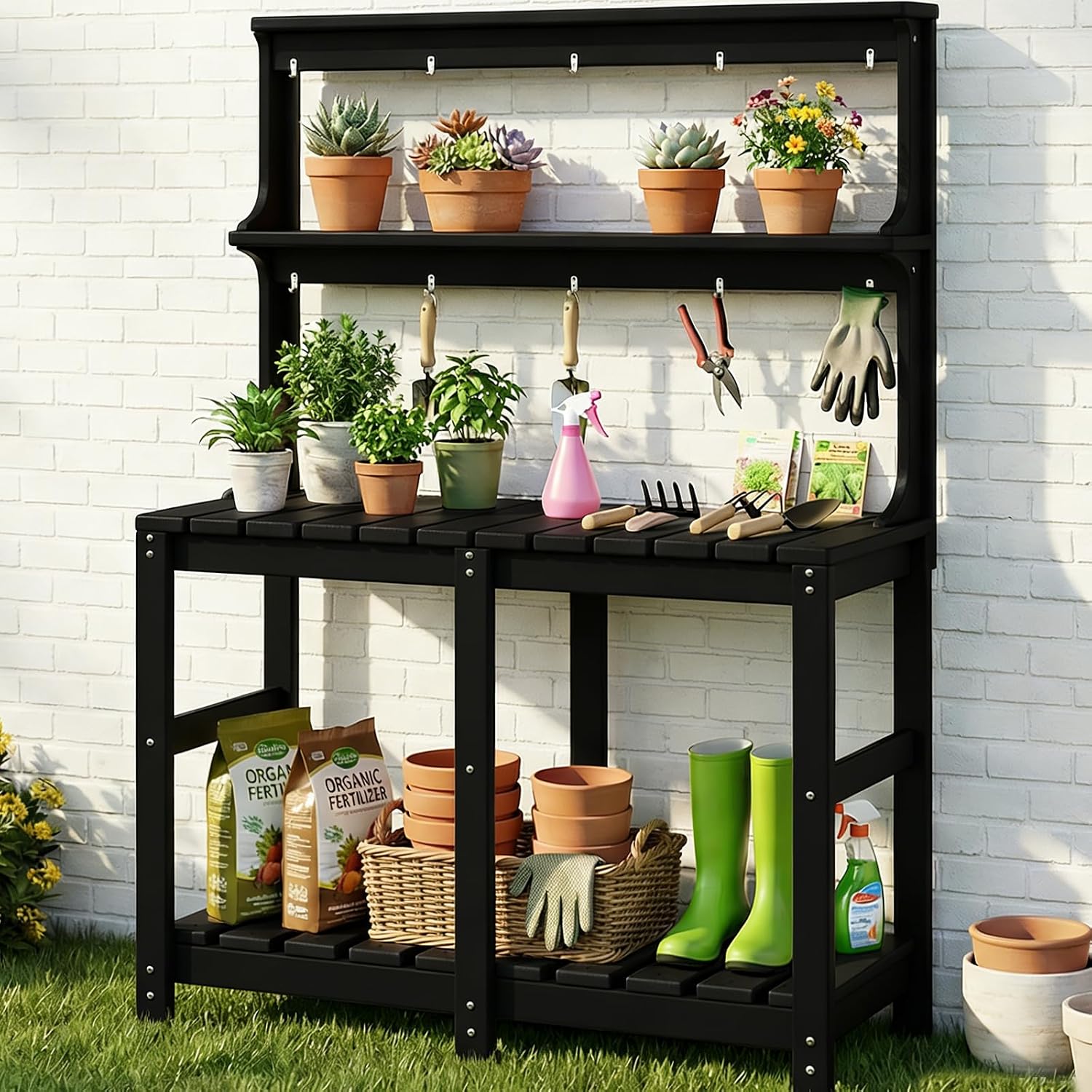 Gardening Tools Toolstation - All-weather HDPE plantenbaktafel met gereedschaphaken, stevige