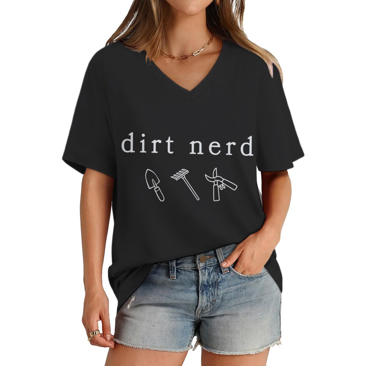 Gardening Tools Cartoon - Tuinieren-enthousiaste T-shirt met plantenprint, modieus dames