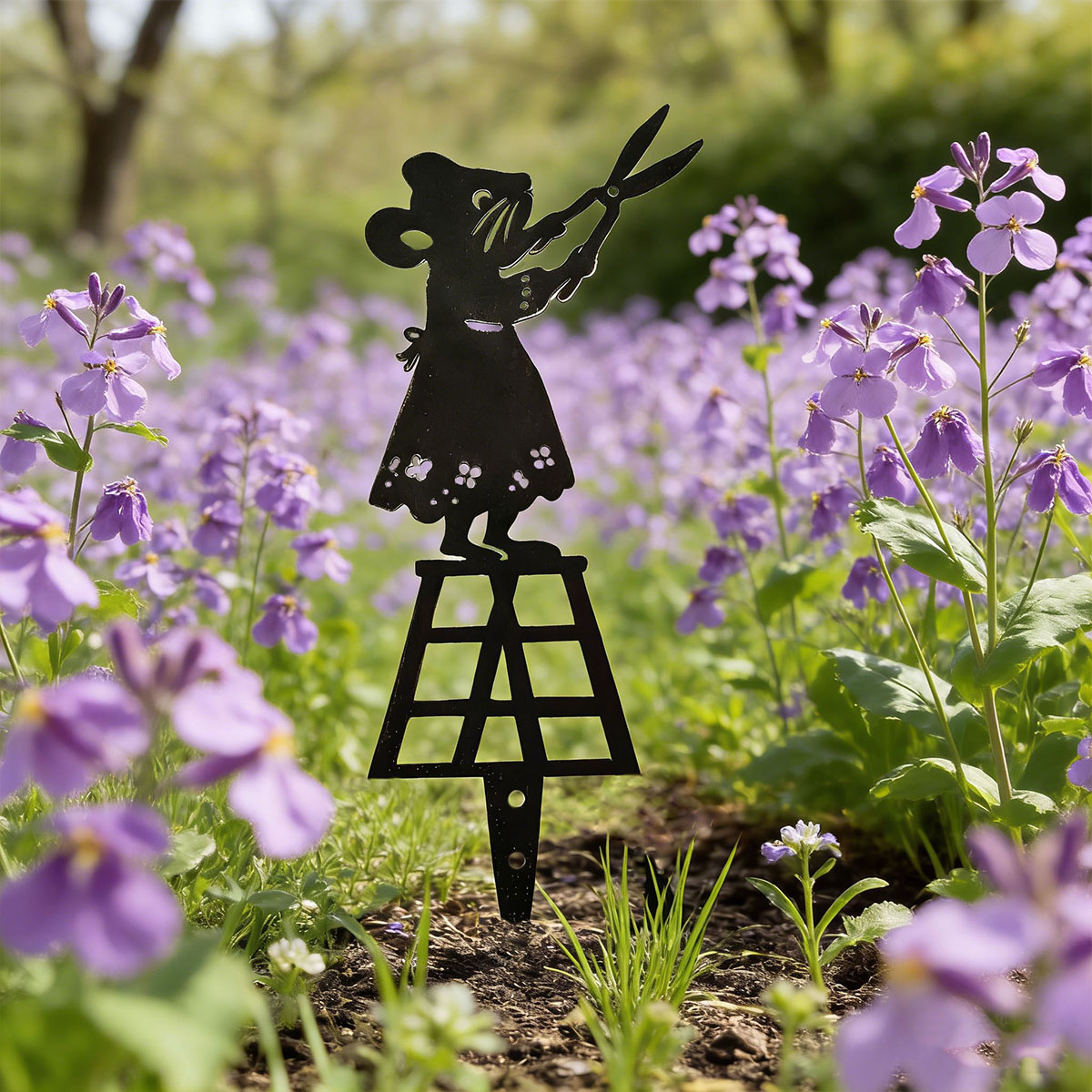 Gardening Tools Basic - Zwarte silhouetlijn metalen tuinzuil, muisdesign met