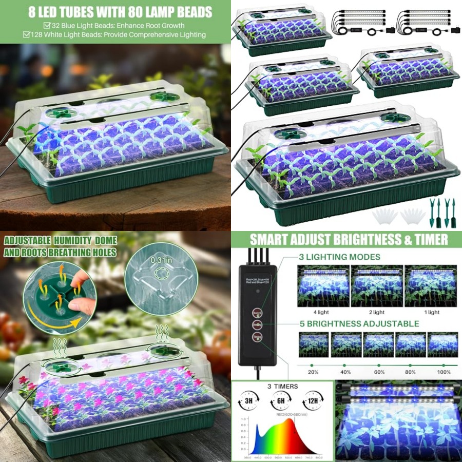 Seed Starter Trays - Zaai-set met groeilamp, 80-cellige binnenkweekset met