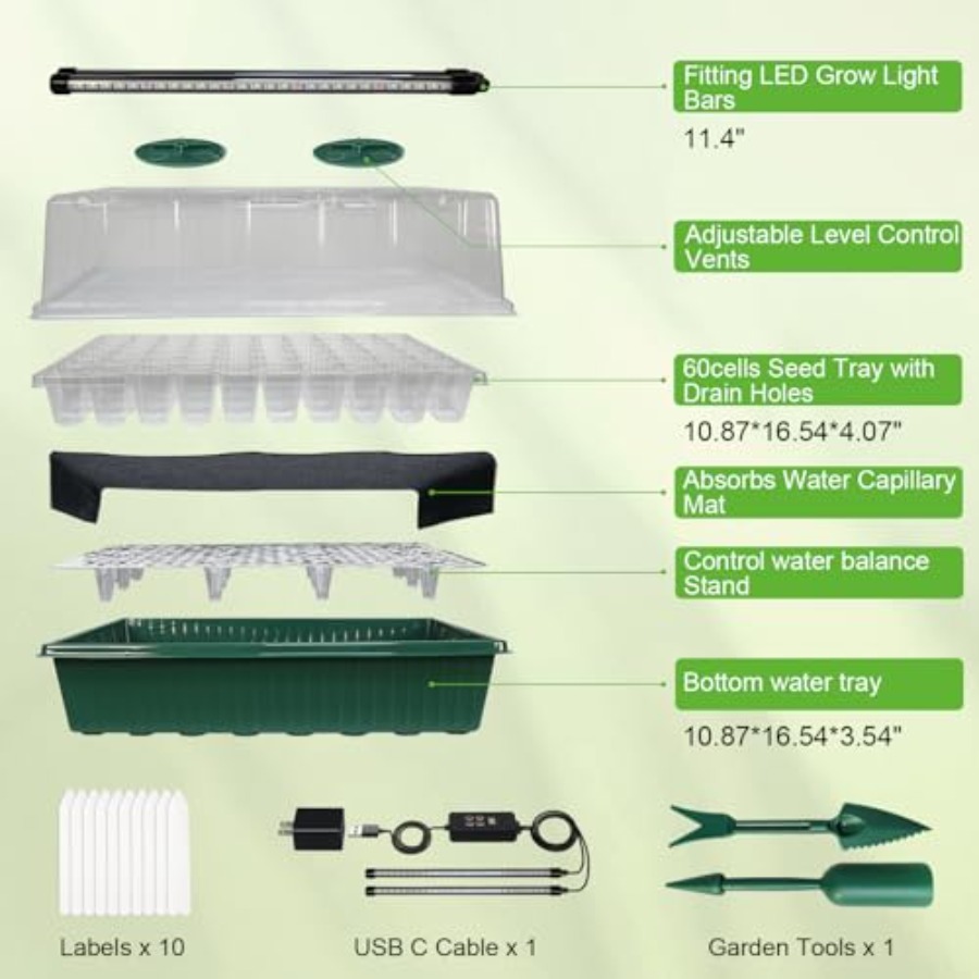 Zaaitray met groeilamp 60-cell - Seed Starter Trays recensie en prijs